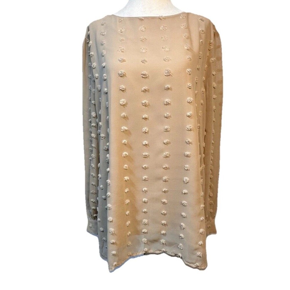 Zenana Cream Swiss Dot Long Sleeve Blouse Size L